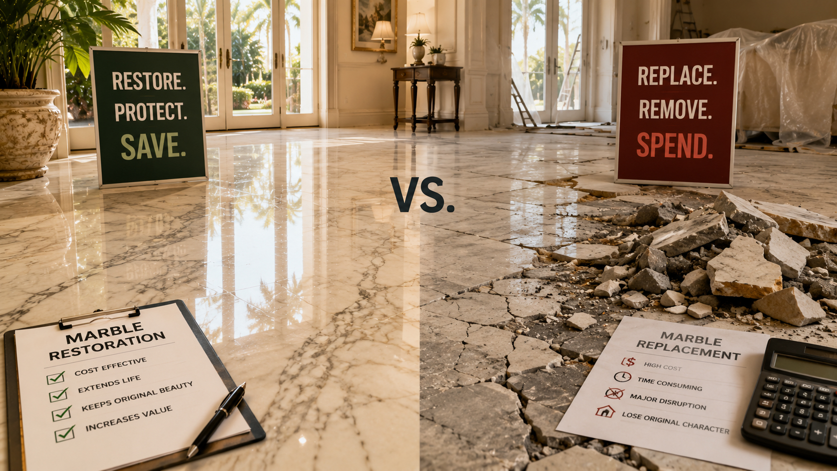 Marble Restoration vs Replacement in Palm Beach County